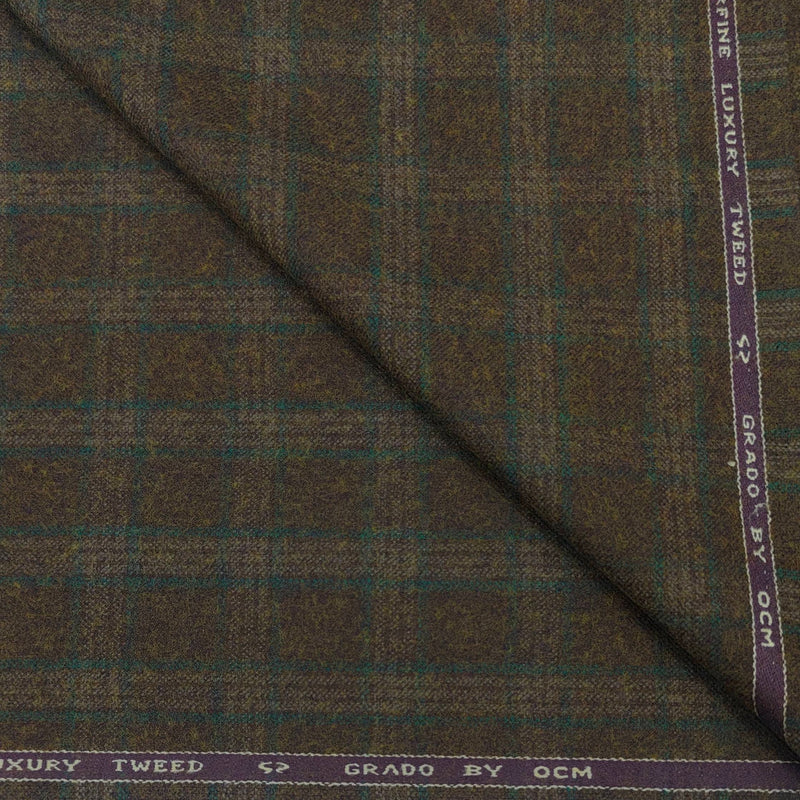 Tweed Blazer Fabric OCM Wool Blended Check Colour Brown
