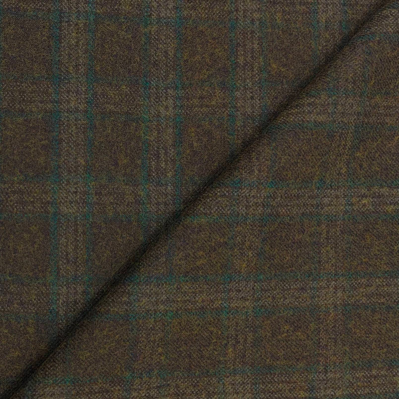 Tweed Blazer Fabric OCM Wool Blended Check Colour Brown