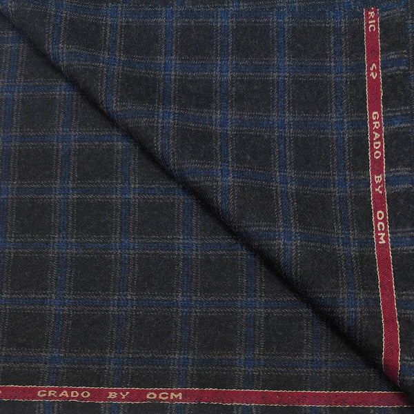 Tweed Blazer Fabric OCM 100% Wool Check Colour Shadow Grey N Blue