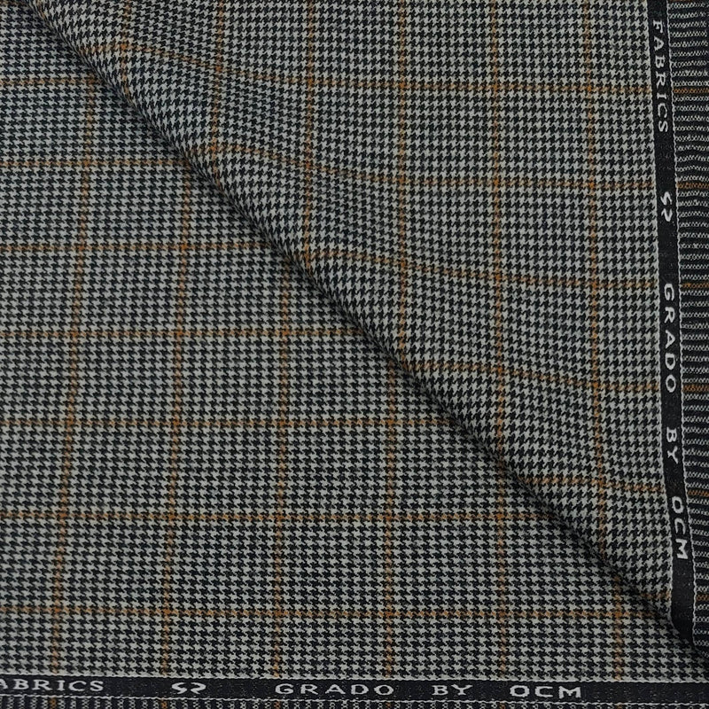 Tweed Blazer Fabric OCM Wool Blended Zig Zag Check Colour Silver N Gold