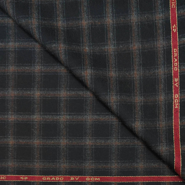 Tweed Blazer Fabric OCM Super Fine count 100% Wool Check Colour Charcoal Grey N Light Brown