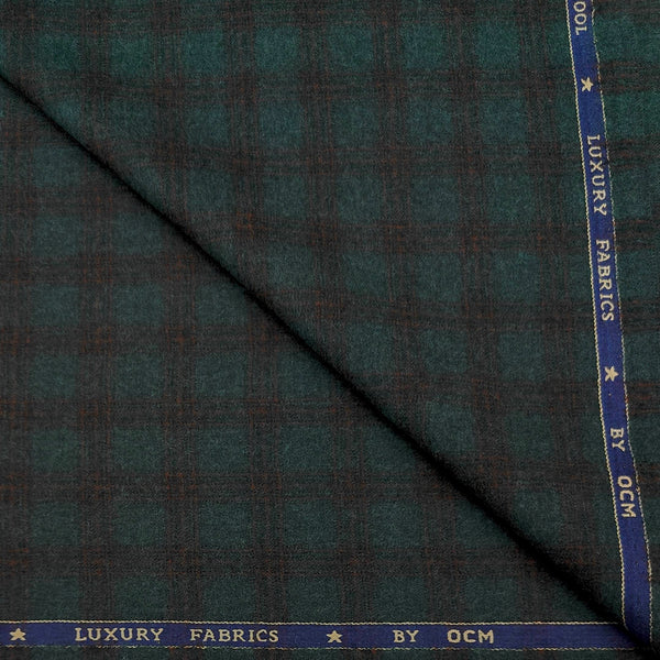 Tweed Blazer Fabric OCM 100s count 100% Wool Check Colour Dark Teal Green