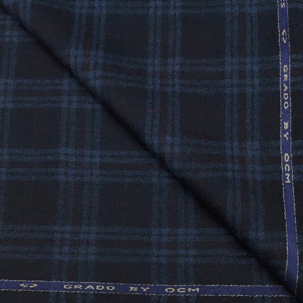 Tweed Blazer Fabric OCM Super Fine count 100% Wool Check Colour Dark Blue