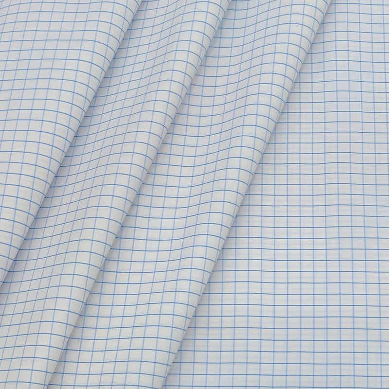 Shirt Fabric ManTire Poly Cotton Wrinkle Free Formal Small Check Colour Light Blue