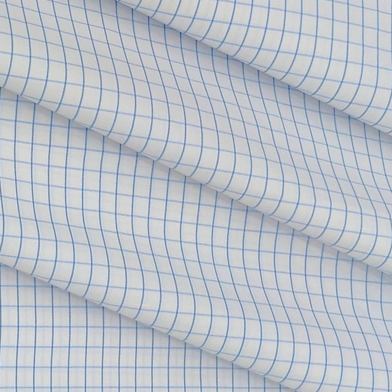 Shirt Fabric ManTire Poly Cotton Wrinkle Free Formal Small Check Colour Light Blue