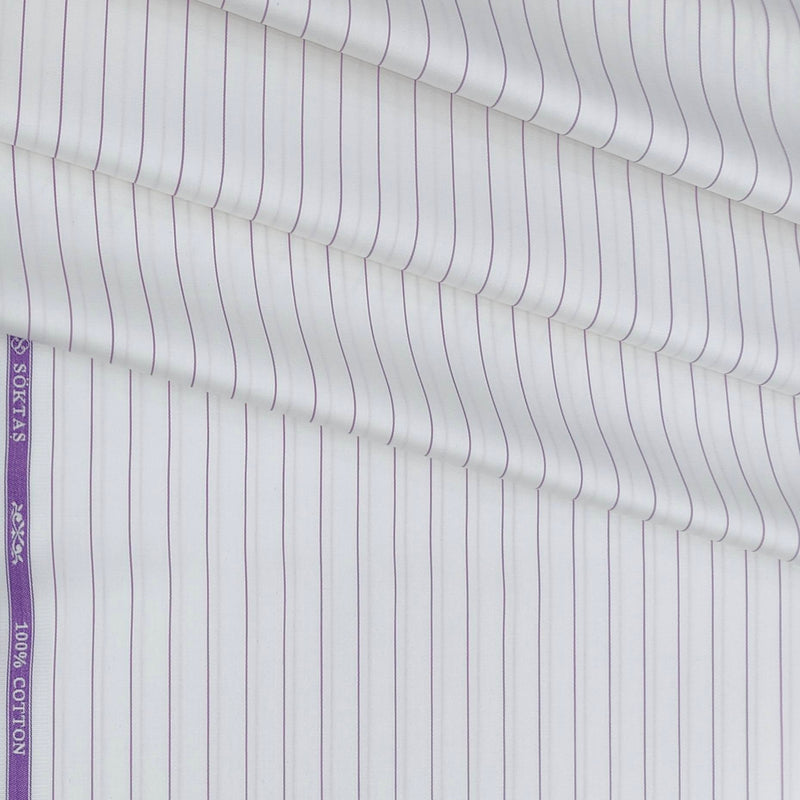 Shirt Fabric Soktas 80s Giza Cotton Broad Lining Colour Purple N White