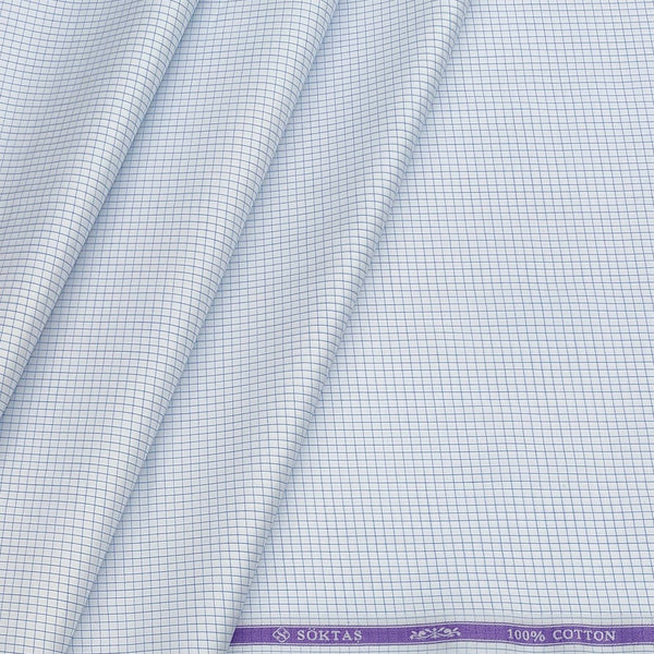 Shirt Fabric Soktas 80s Giza Cotton Pin Check Colour White N Blue