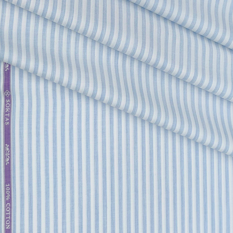 Shirt Fabric Soktas 80s Giza Cotton Lining Colour Sky Blue N White
