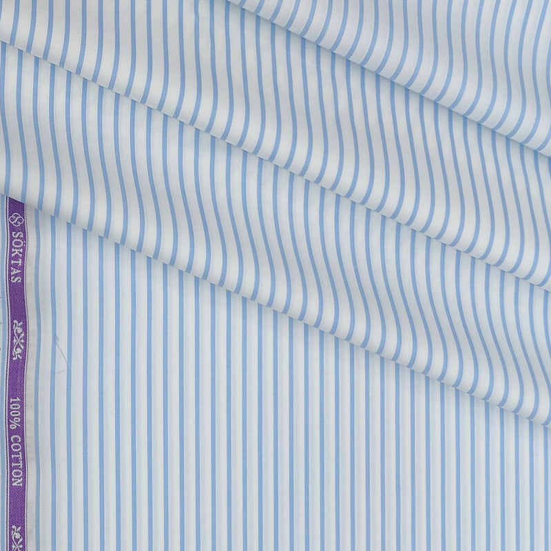 Shirt Fabric Soktas 100/1 Giza Cotton Lining Colour Blue N White