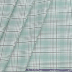 Shirt Fabric Soktas Giza Cotton Broad Check Colour Pistachio Green N White