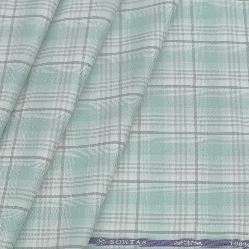 Shirt Fabric Soktas Giza Cotton Broad Check Colour Pistachio Green N White