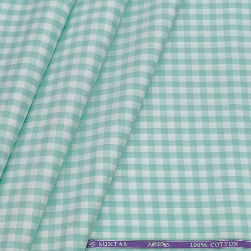 Shirt Fabric Soktas Giza Cotton Check Colour Pistachio Green
