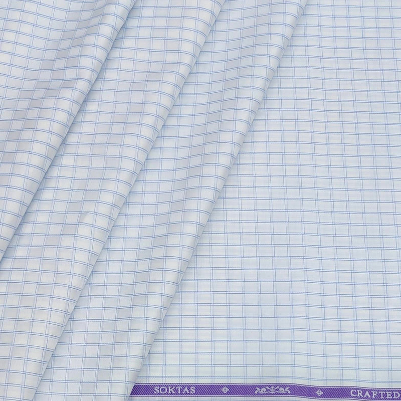 Shirt Fabric Soktas Giza Cotton Check Colour Blue N White