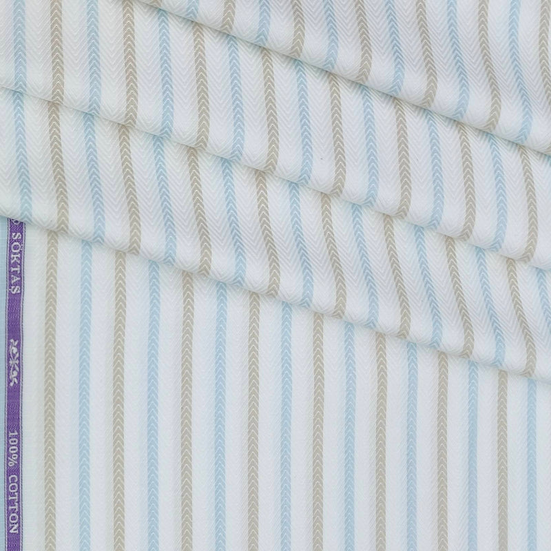 Shirt Fabric Soktas Giza Cotton Zig Zag Lining Colour Sky Blue N White
