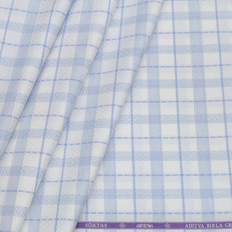 Shirt Fabric Soktas Giza Cotton Mix Check With Jacquard Colour Blue N White