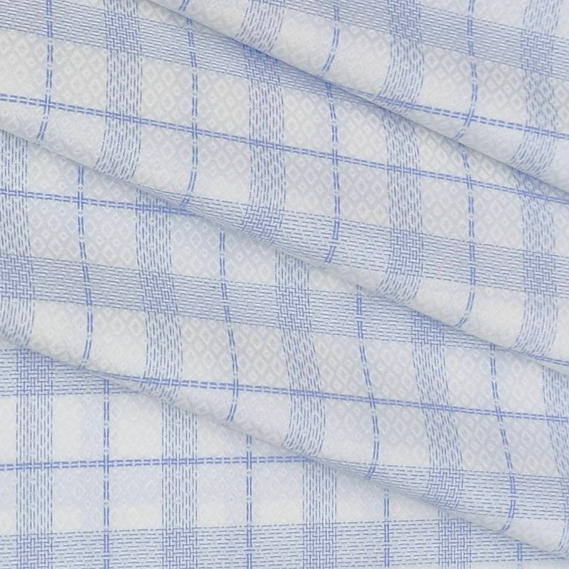 Shirt Fabric Soktas Giza Cotton Mix Check With Jacquard Colour Blue N White
