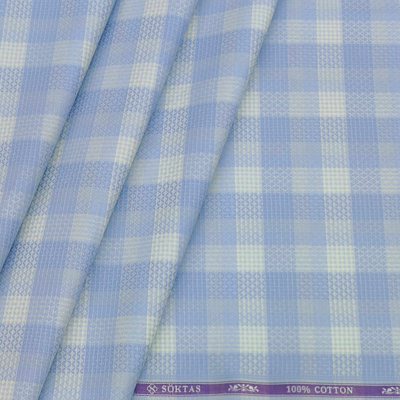 Shirt Fabric Soktas Giza Cotton Check With Jacquard Colour Blue N Ash White