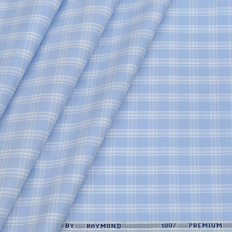 Shirt Fabric Raymond 100% Cotton Mix Check Colour Light Blue