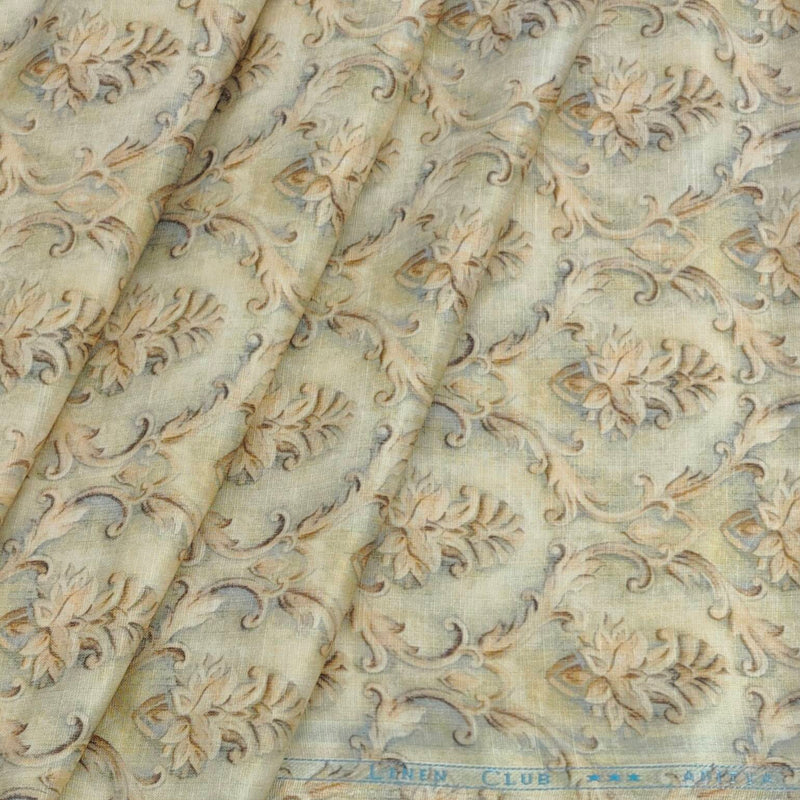 Shirt & Kurta Fabric Linen Club Pure Linen Printed Colour Cream