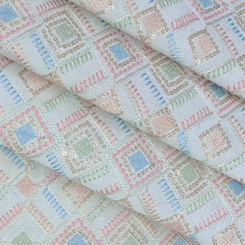 Kurta Fabric ManTire Designer Silk Embroidery Colour Off White N Light Green