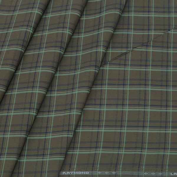 Shirt Fabric Raymond Cotton Blended Broad Check Colour Greenish Brown
