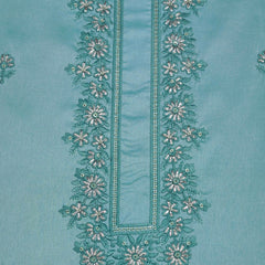 Kurta Pajama Fabric ManTire Designer Silk Embroidery Colour Firozi Blue