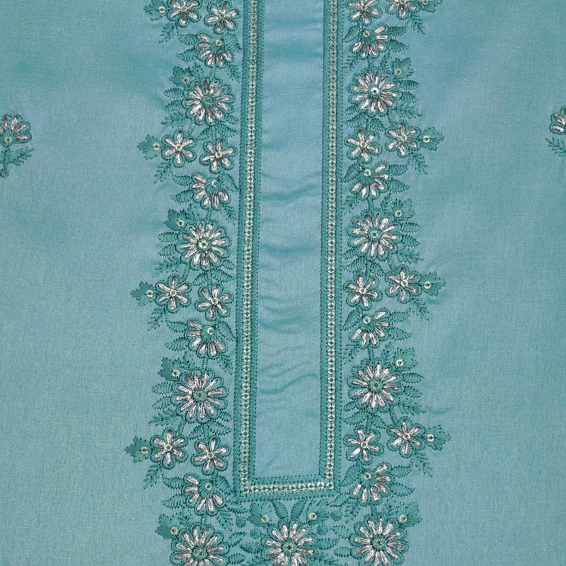 Kurta Pajama Fabric ManTire Designer Silk Embroidery Colour Firozi Blue