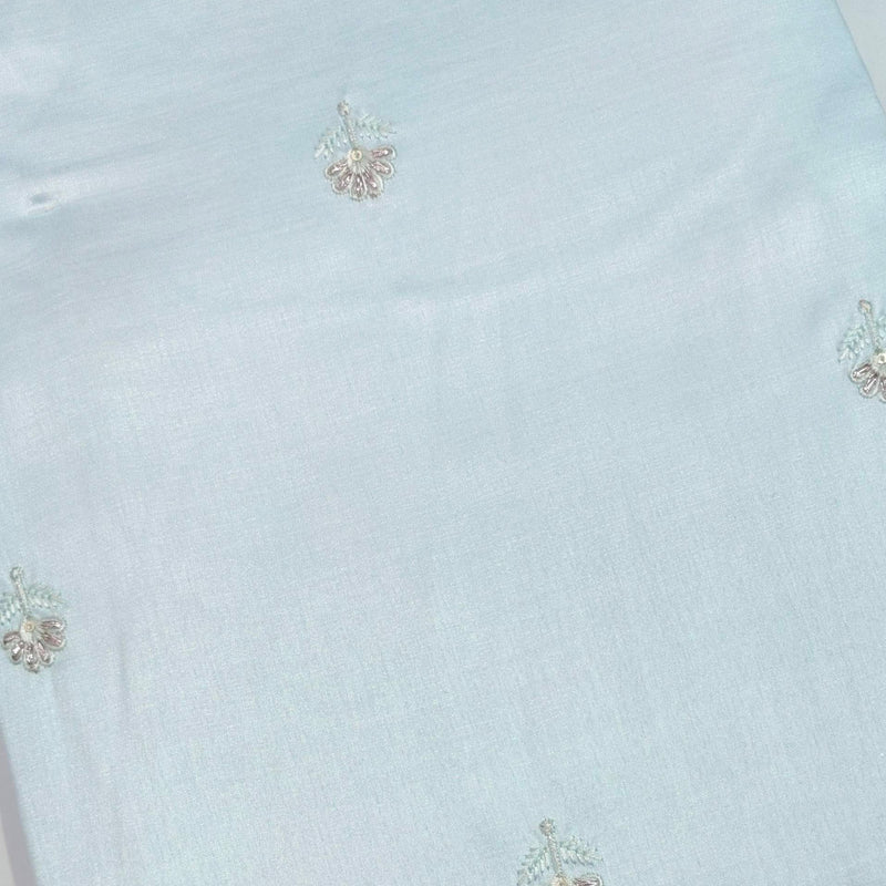 Kurta Pajama Fabric ManTire Designer Silk Embroidery Colour Ice Blue