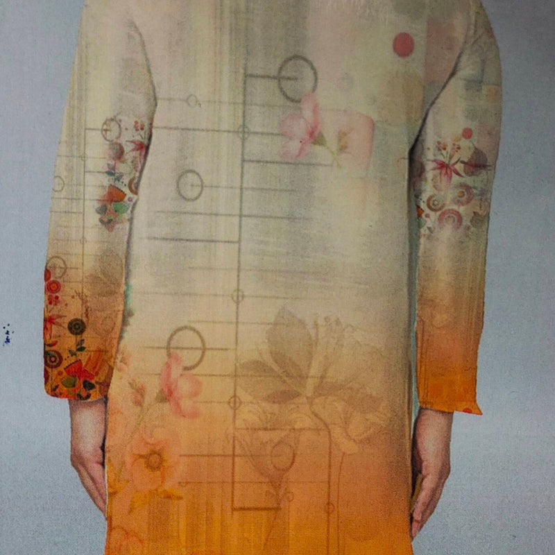 Kurta Fabric ManTire Designer PV Printed Colour Peach N Orange