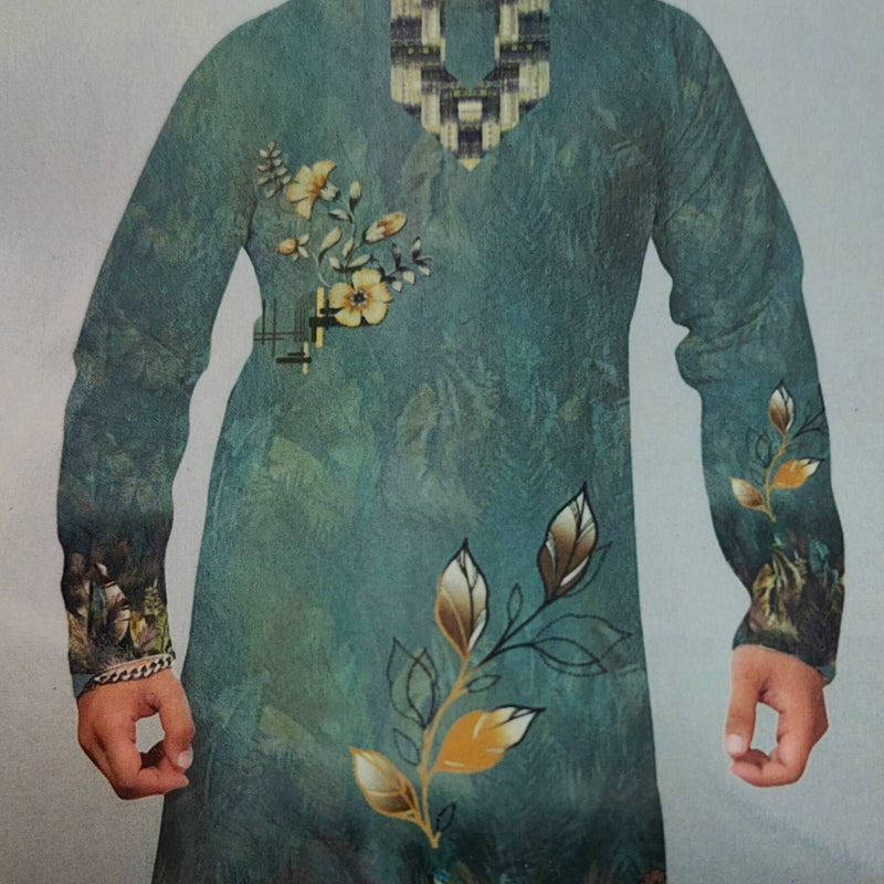 Kurta Fabric ManTire Designer PV Printed Colour Medium Green