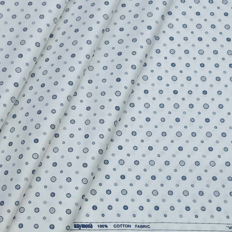 Shirt Fabric Raymond 100% Cotton Printed Colour Blue N White