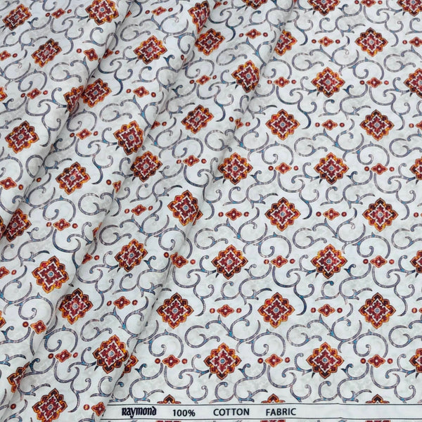 Shirt Fabric Raymond 100% Cotton Printed Colour Gold, Orange N White