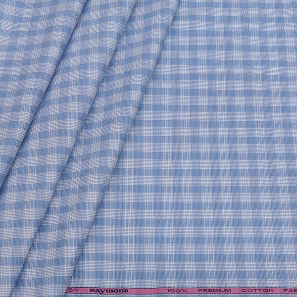 Shirt Fabric Raymond 100% Cotton Check Colour Cobalt Blue N White