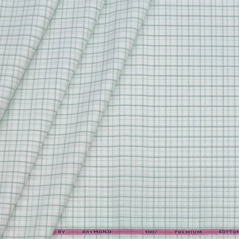 Shirt Fabric Raymond 100% Cotton Mix Check Colour Mint Green N White