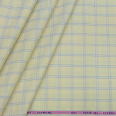 Shirt Fabric Raymond 100% Cotton Broad Check Colour Blue N Light Yellow