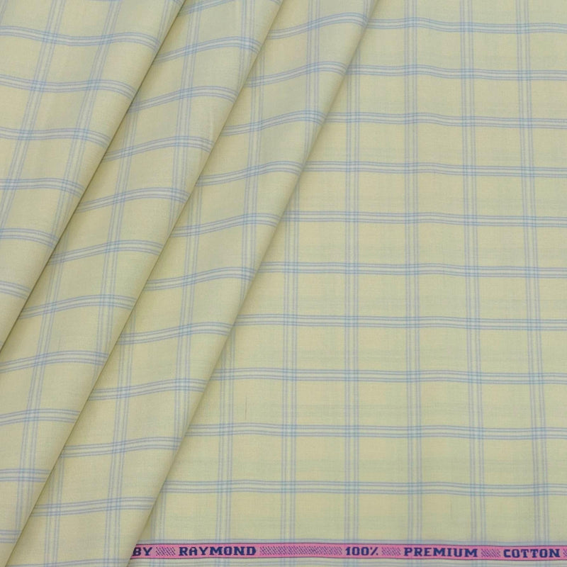 Shirt Fabric Raymond 100% Cotton Broad Check Colour Blue N Light Yellow