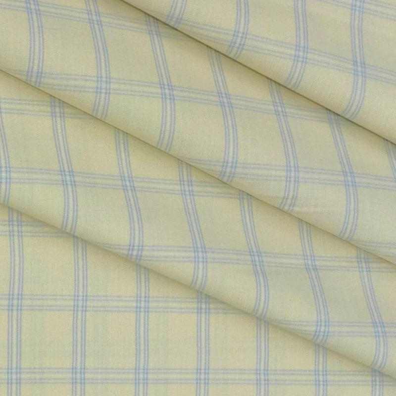Shirt Fabric Raymond 100% Cotton Broad Check Colour Blue N Light Yellow