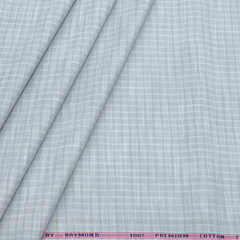 Shirt Fabric Raymond 100% Cotton Check Colour Bluish Grey N Off White