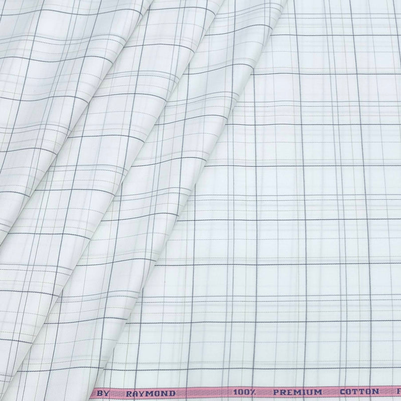 Shirt Fabric Raymond 100% Cotton Broad Check Colour Light Grey N White