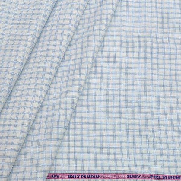 Shirt Fabric Raymond 100% Cotton Check Colour Light Blue N Off White