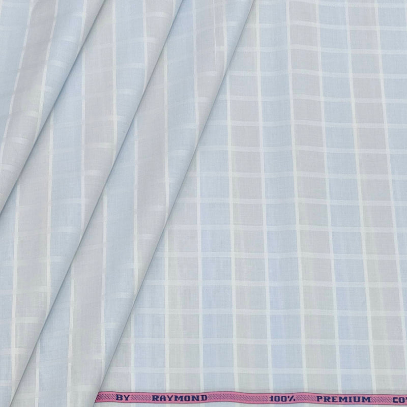 Shirt Fabric Raymond 100% Cotton Check Colour Light Grey N Light Blue