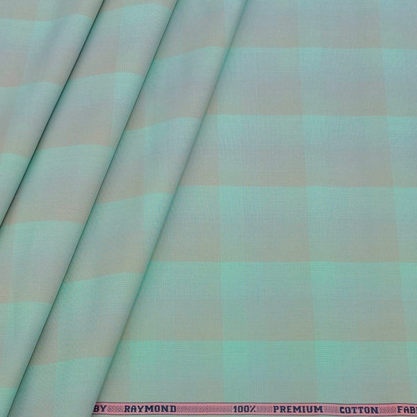 Shirt Fabric Raymond 100% Cotton Broad Check Colour aquamarine Green