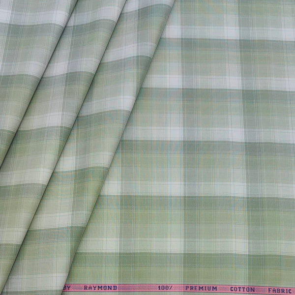 Shirt Fabric Raymond 100% Cotton Check Colour Light Green N Off White