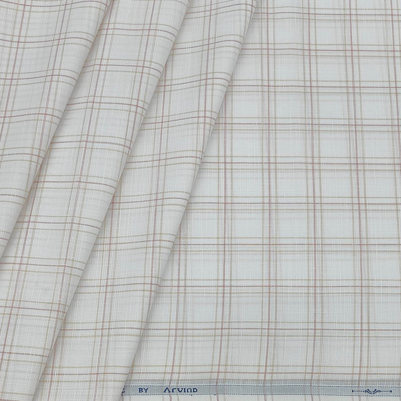 Shirt Fabric Arvind Cotton Blended Check Colour Light Brown N Off White