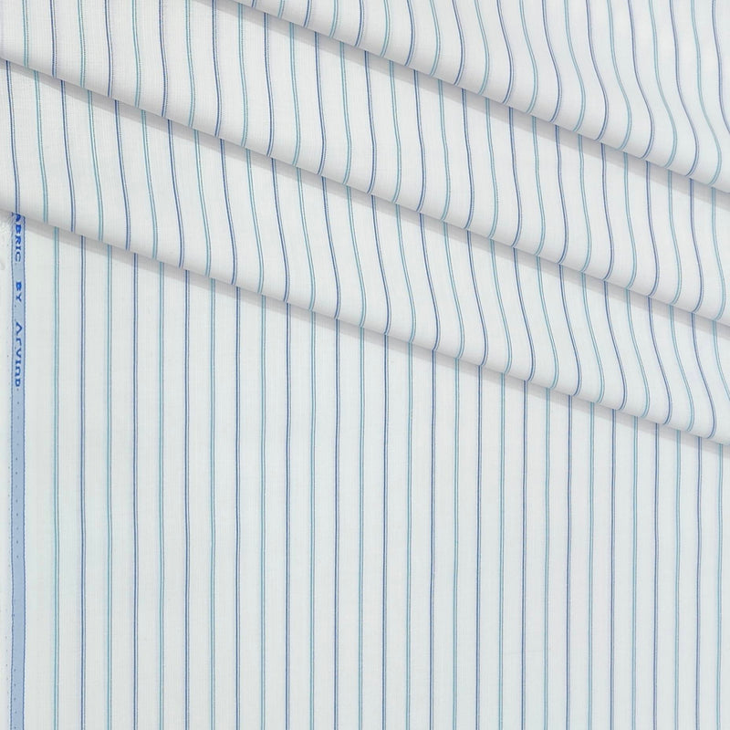 Shirt Fabric Arvind Cotton Blended Lining Colour Firozi Blue N White