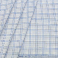 Shirt Fabric Arvind Cotton Blended Broad Check Colour Light Blue N White