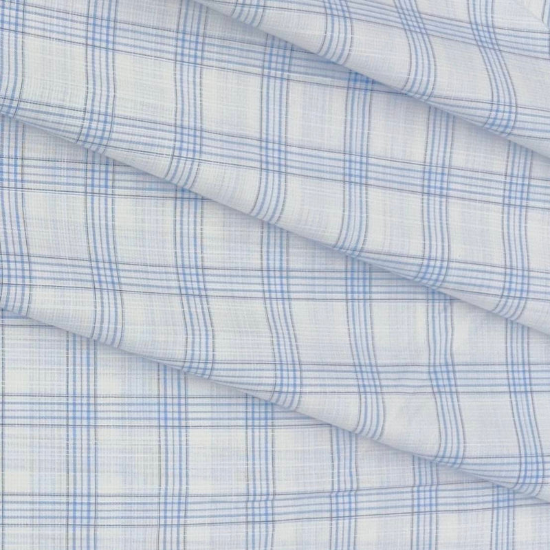 Shirt Fabric Arvind Cotton Blended Broad Check Colour Light Blue N White