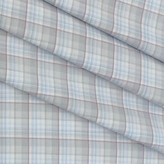 Shirt Fabric Arvind Cotton Blended Check Colour Light Blue N Light Grey