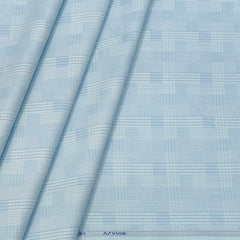 Shirt Fabric Arvind Cotton Blended Mix Check Colour Sky Blue