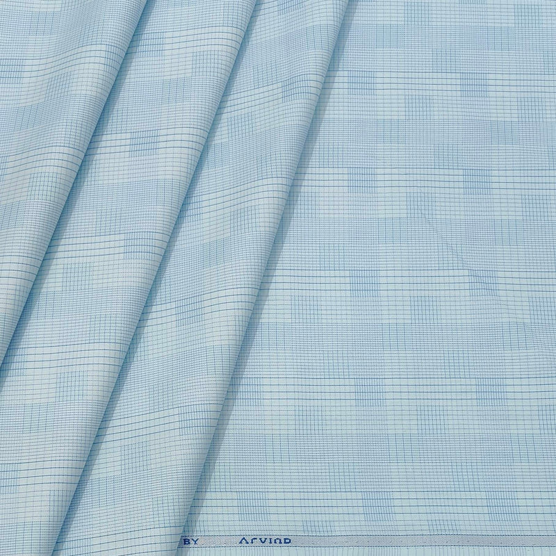 Shirt Fabric Arvind Cotton Blended Mix Check Colour Sky Blue